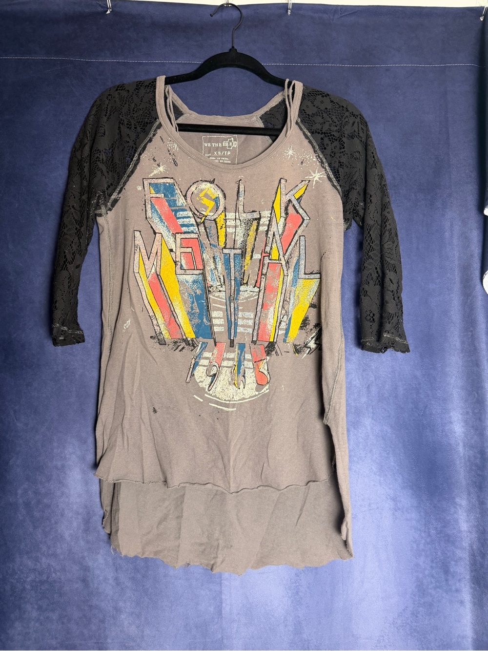 We The Free People RARE Renegade Raglan Tee “Folk Metal” lace sleeves